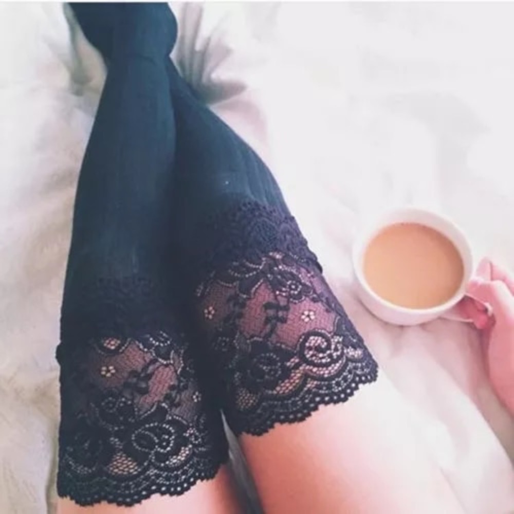 🍪☕️Black Lace Thigh High Socks☕️🍪